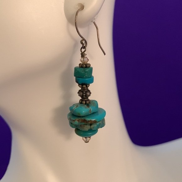 Artisan Stacked Raw Edges Turquoise Earrings - Picture 3 of 7